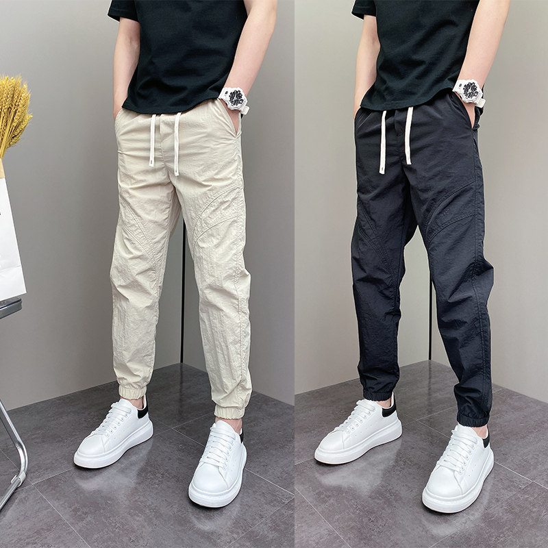 夏季薄款冰丝速干束脚裤男士痞帅潮牌休闲裤时尚工装裤宽松哈伦裤,男装,休闲裤,淘宝优惠券,粉丝福利购,淘宝优惠卷