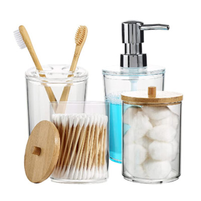 4pcs Bamboo Bathroom Accessories Set liquid Lotion Soap Disp