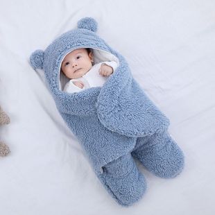 加绒新生儿抱被宝宝睡袋防惊襁褓婴儿连身衣 包被婴儿初生春秋冬季