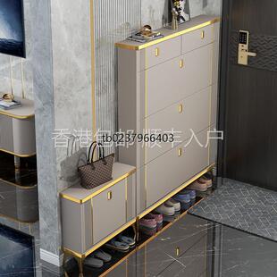 香港轻奢超薄鞋柜家用门口入户翻斗式坐凳玄关柜一体2022新款