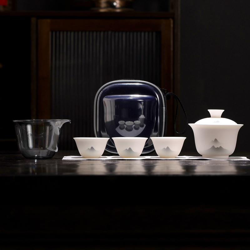 旅行茶具套装户外便携式茶具陶瓷盖碗快客杯高端泡茶一壶三杯礼盒
