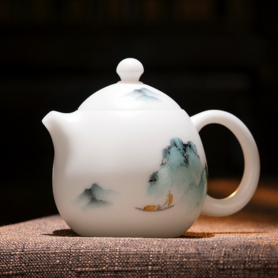 【大师手绘】冰种玉瓷茶壶