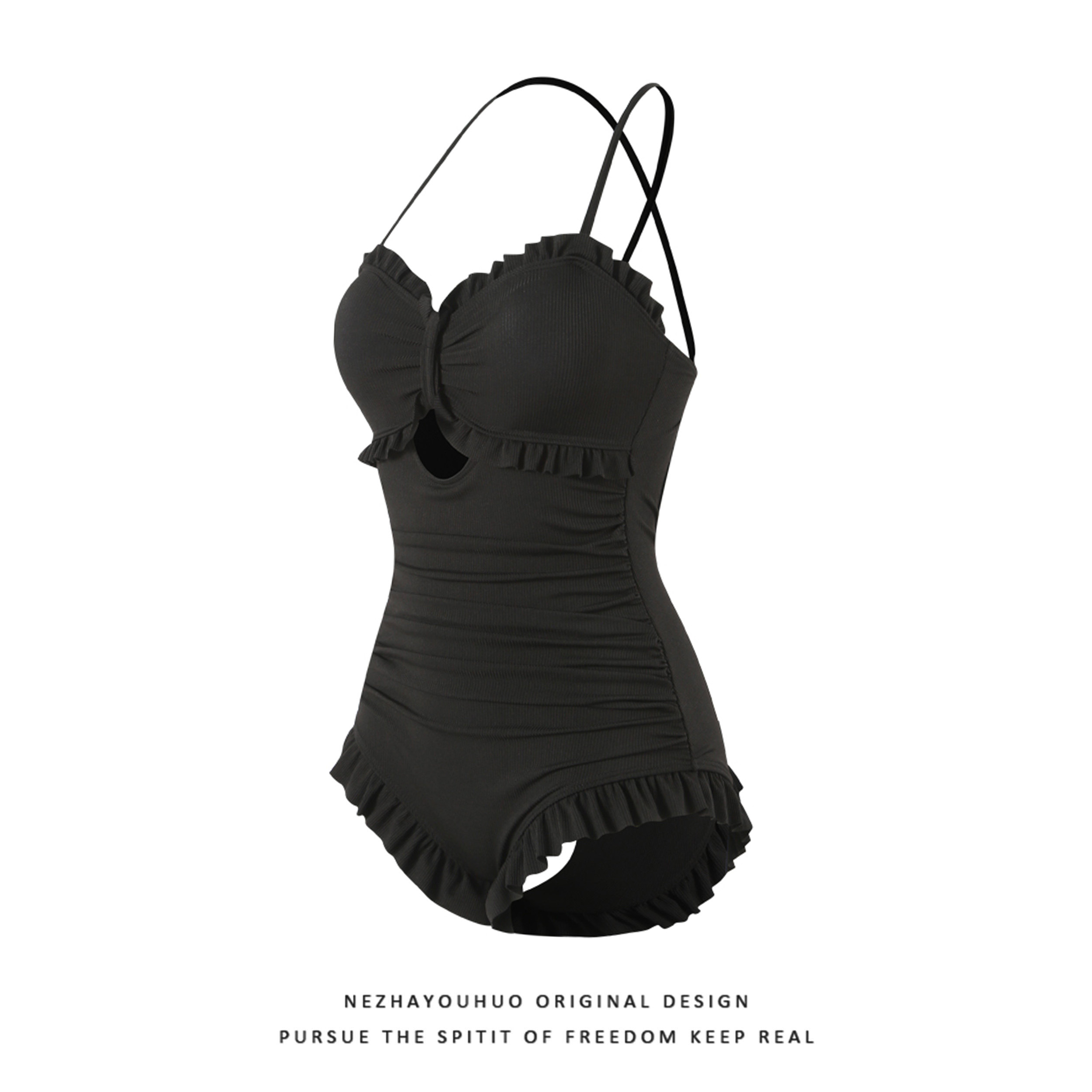 泳衣女新款连体遮肚显瘦小胸性感吊带学生高级感泡温泉平角游泳衣