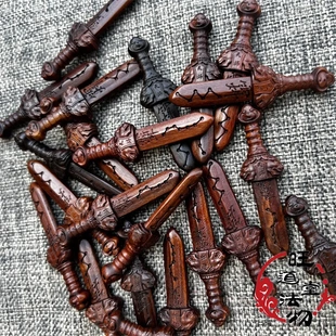 紫薇讳七星剑雷击枣木双面雕刻手把件道用天师七星枣木剑收藏摆件