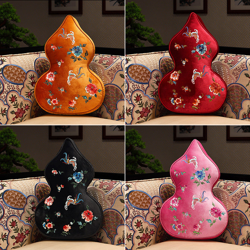 新中式异形葫芦抱枕中国风绒布刺绣客厅沙发抱枕靠垫家用高档靠枕