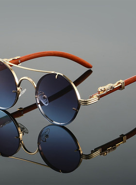 高端美式复古太阳眼镜男大脸金属炫酷豹子圆潮流开车防紫外线墨镜