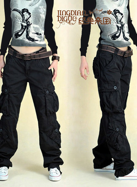 加绒春秋纯棉休闲男女工装长裤多兜口袋户外登山大码情侣宽松加