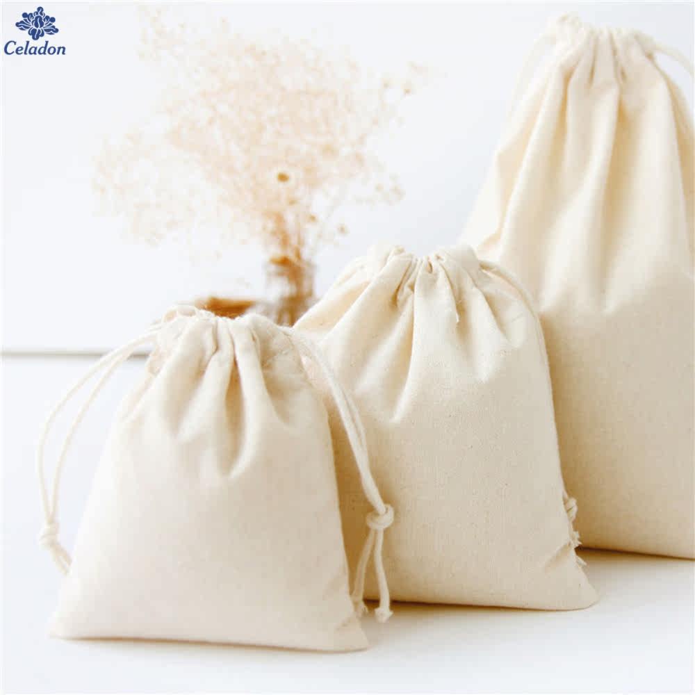 canvas pouch drawstring solid color candy gift storage bags