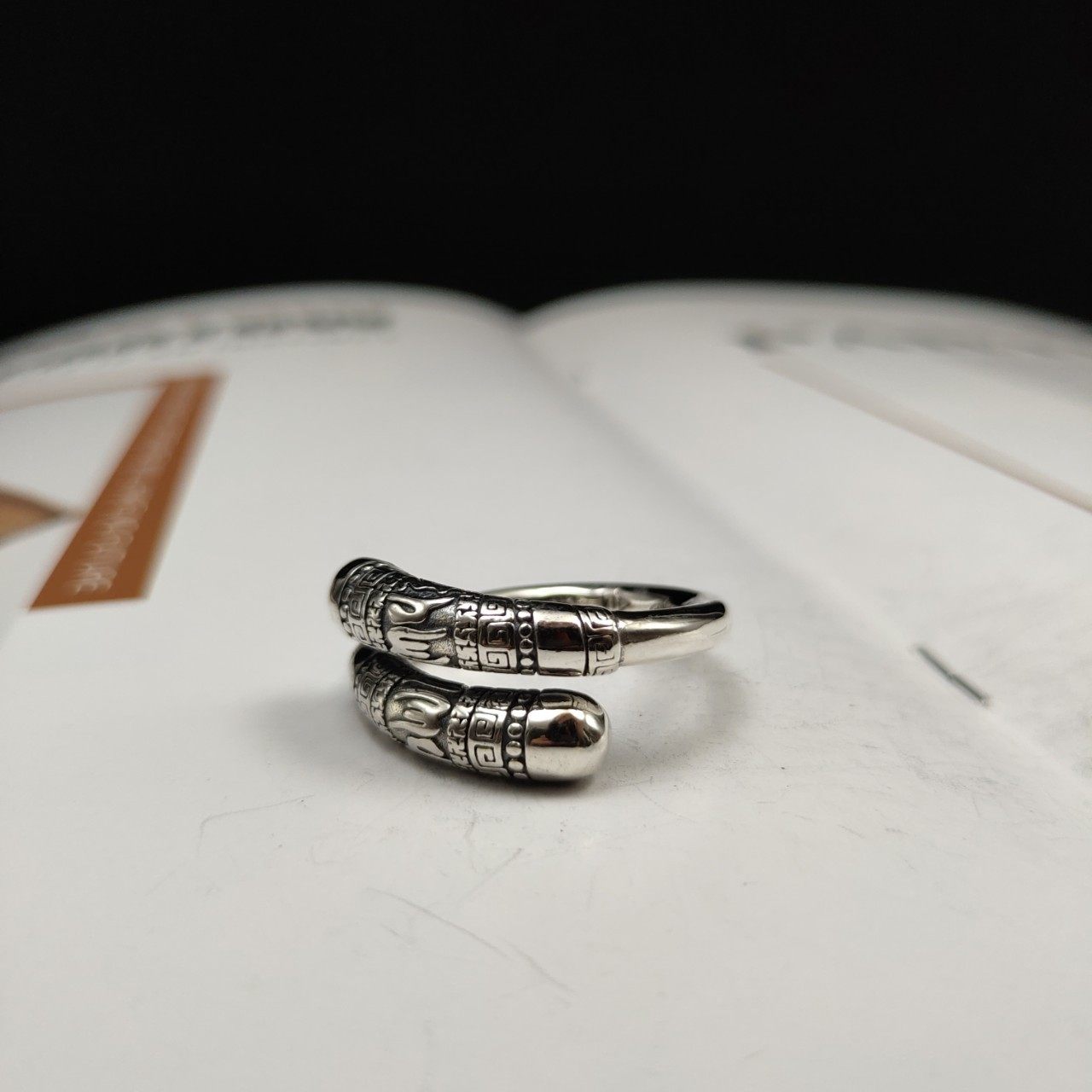 925银如意金箍棒戒指 雕刻六字真言男女同款定海神针指环