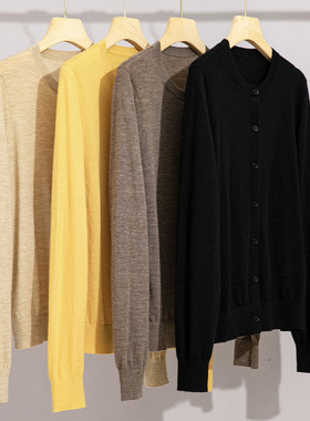 100精纺 LP纯山羊绒开衫女圆领单排扣百搭打底衫长袖高端秋季外套