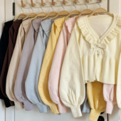 复古针织软妹少女可爱 V领外套洛丽塔开衫 Lolita短款 宽松毛衣开衫