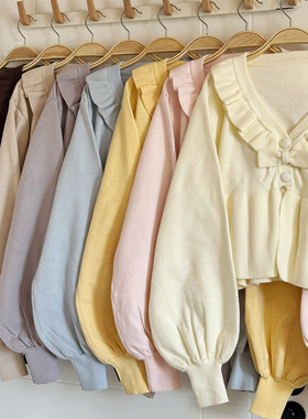 Lolita短款宽松毛衣开衫V领外套洛丽塔开衫复古针织软妹少女可爱