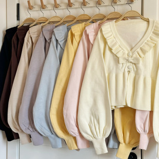 Lolita短款宽松毛衣开衫V领外套洛丽塔开衫复古针织软妹少女可爱