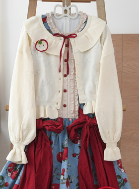 蝴蝶结镂空Lolita毛衣开衫复古针织jk开衫软妹长袖荷叶边少女可爱