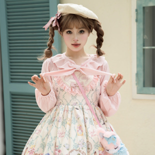 薄款水手领套头毛衣lolita毛衣内搭打底针织衫泡泡袖内搭日系软妹