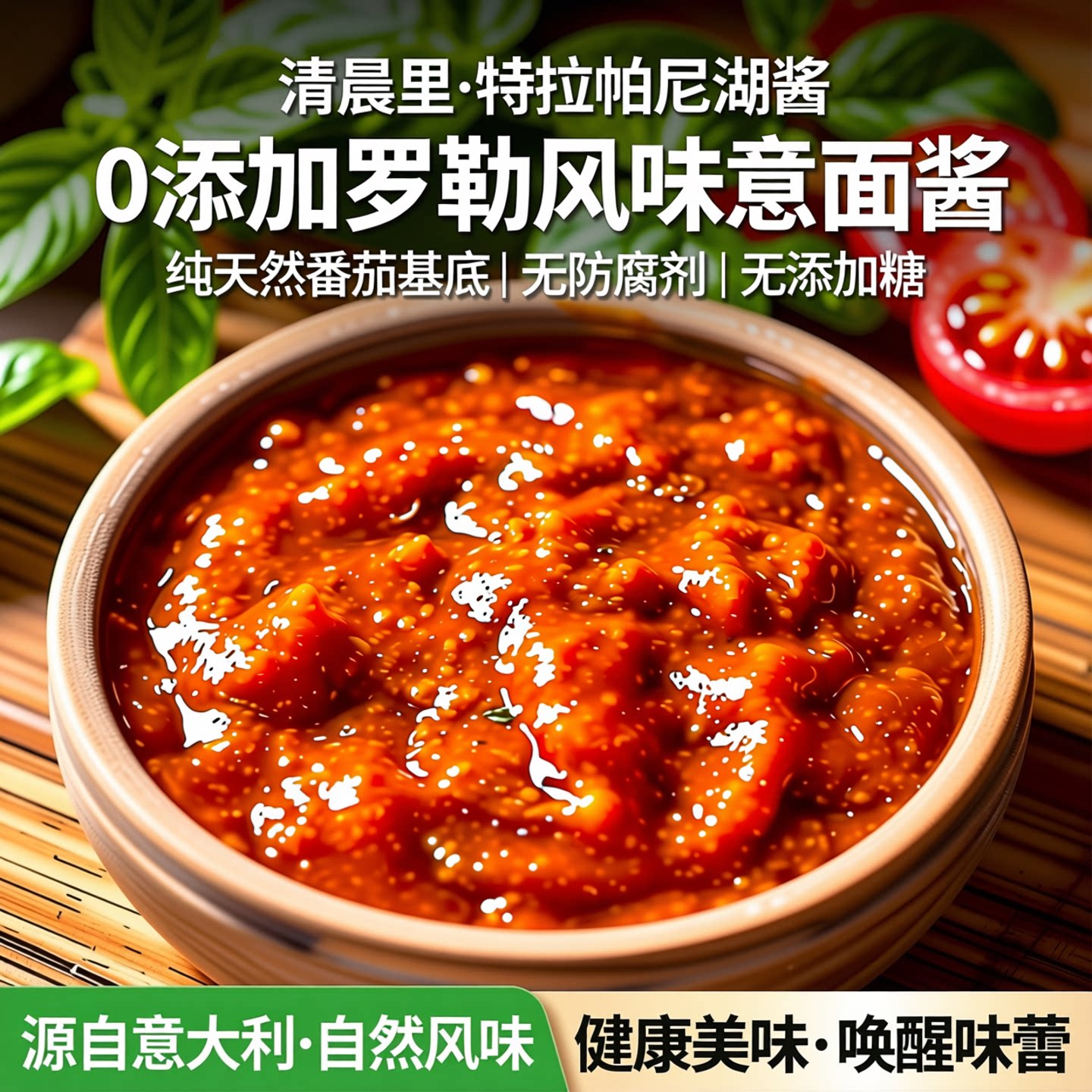 清晨里 特拉帕尼湖酱番茄酱意大利面酱面包抹酱罗勒风味0添加