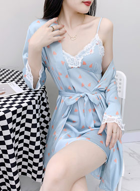 女冰丝爱心吊带睡裙夏季