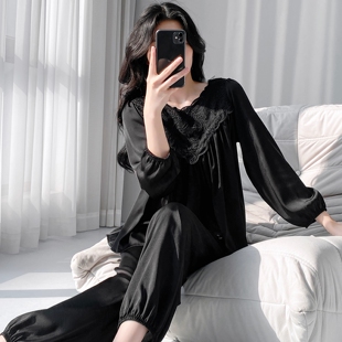 法式性感睡衣女士独特绝美冰丝纯欲2026春季新款漂亮出门长袖长裤