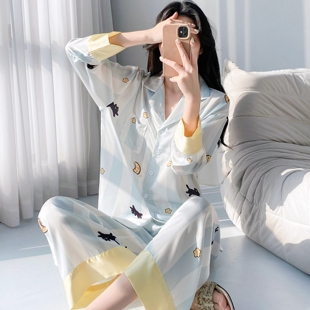 超好看独特绝美漂亮出门睡衣女款冰丝2026新款春秋季长袖长裤猫咪