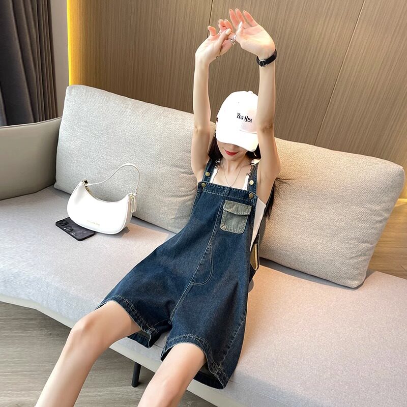 抱婴袋裤女夏季薄款2026新款韩版宽松休闲连身裤子高腰显瘦牛仔短