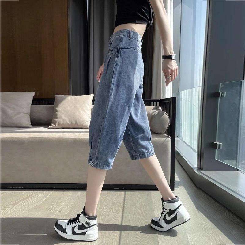 哈伦牛仔裤女夏季薄款2026新款高腰宽松显瘦小个子休闲灯笼七分裤