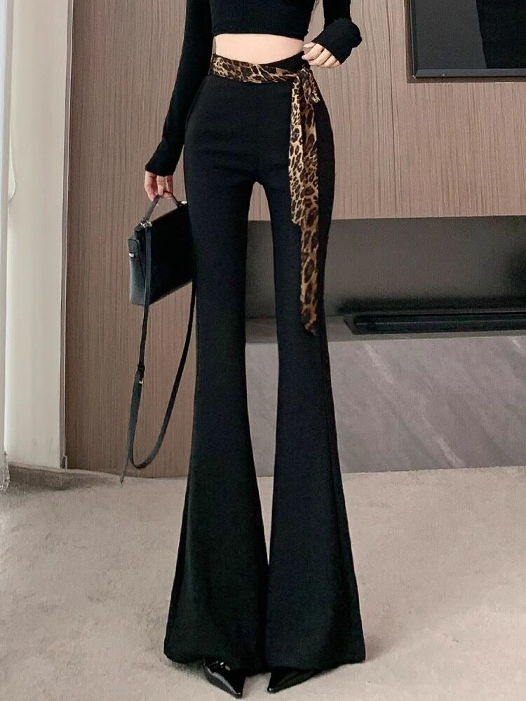 黑色微喇裤女春秋2025新款时尚高腰显瘦直筒垂感休闲西装喇叭长裤