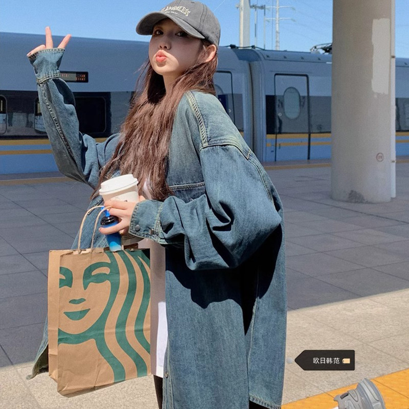 牛仔衬衫女春秋2025新款韩版宽松大码显瘦休闲百搭中长款外套上衣