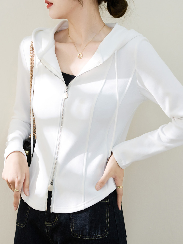 连帽卫衣外套女春秋薄款2025新款内搭打底衫拉炼开衫长袖T恤上衣