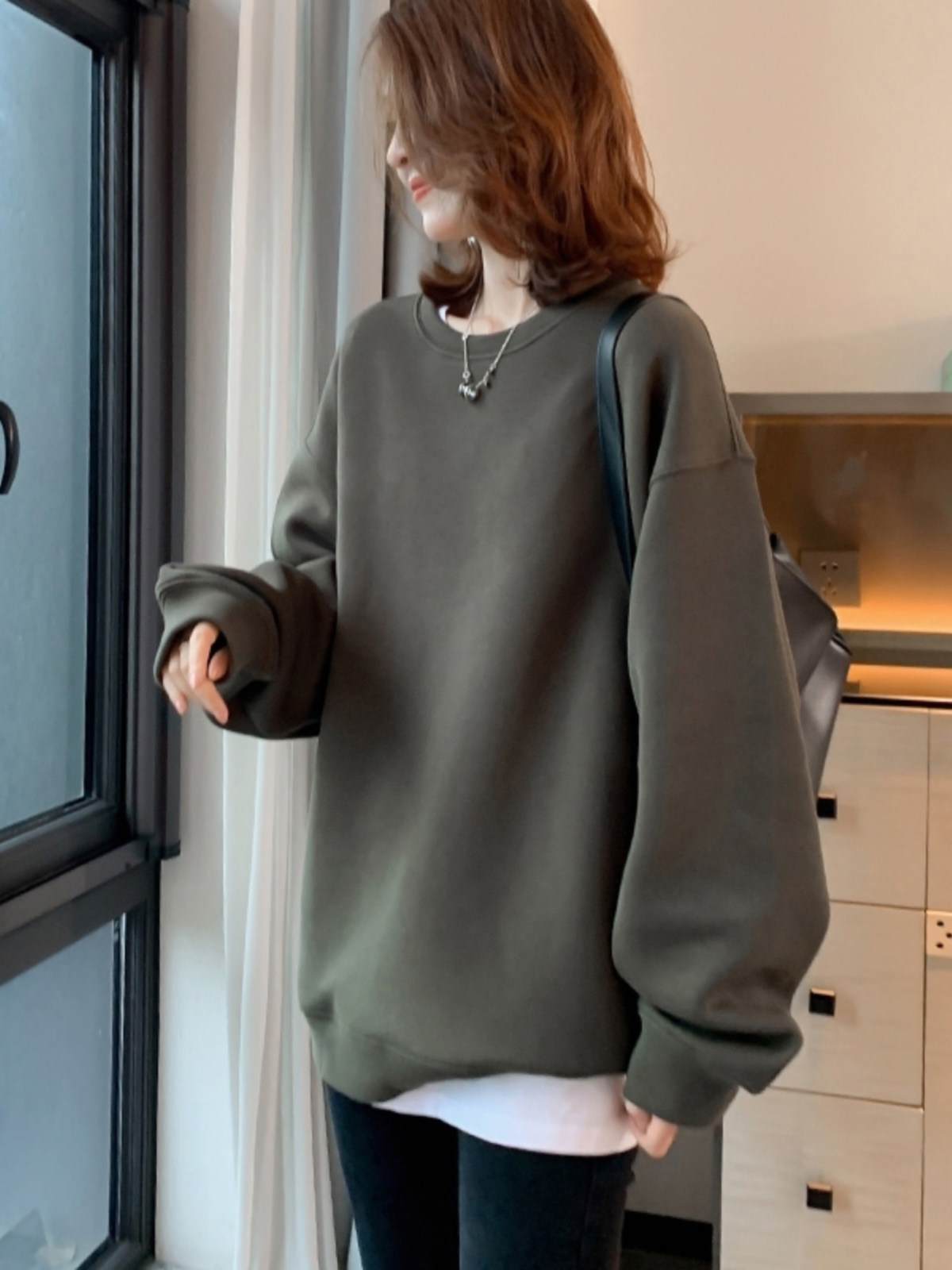 卫衣女春秋2025新款韩版宽松慵懒风高端加绒加厚大码圆领套头上衣