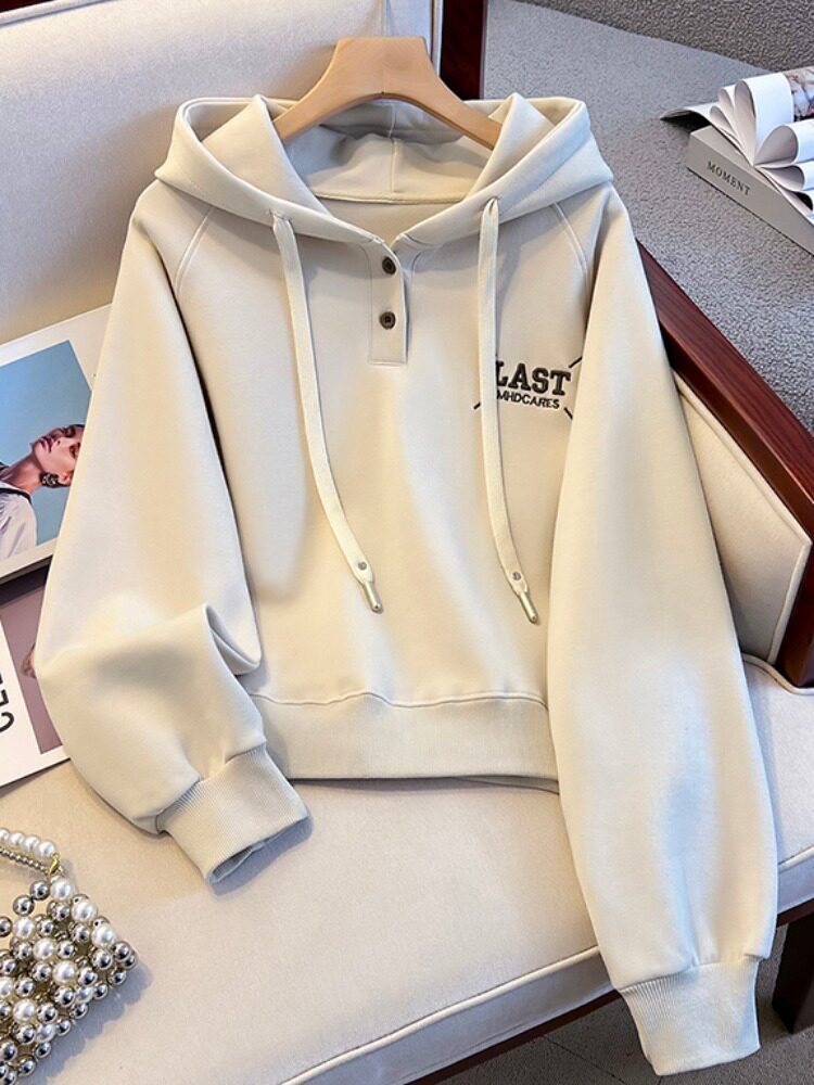 纯棉连帽卫衣女春秋2025新款韩系慵懒宽松休闲小个子短款外套上衣