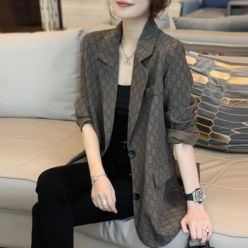 西装外套女春秋2026新款韩版气质设计感小众时尚印花休闲西服上衣
