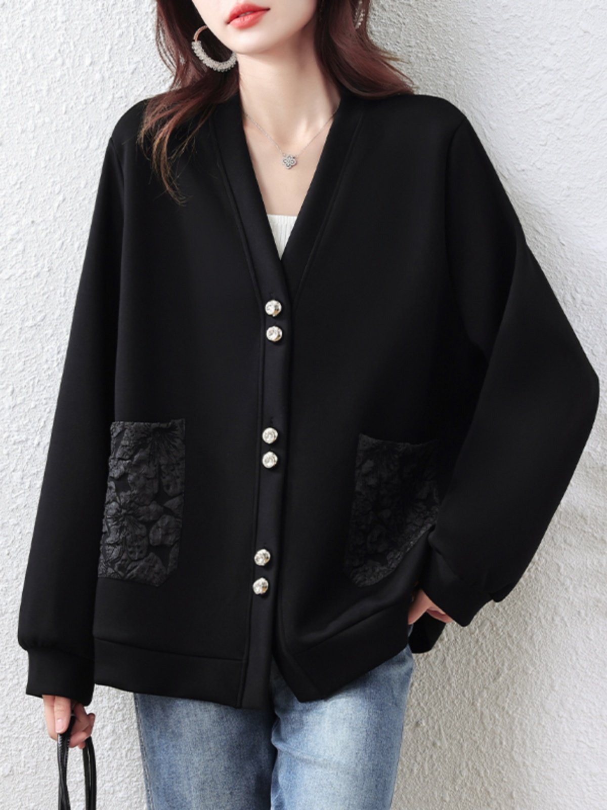 黑色开衫外套女春秋2025新款韩版设计感大码胖mm时尚百搭夹克上衣