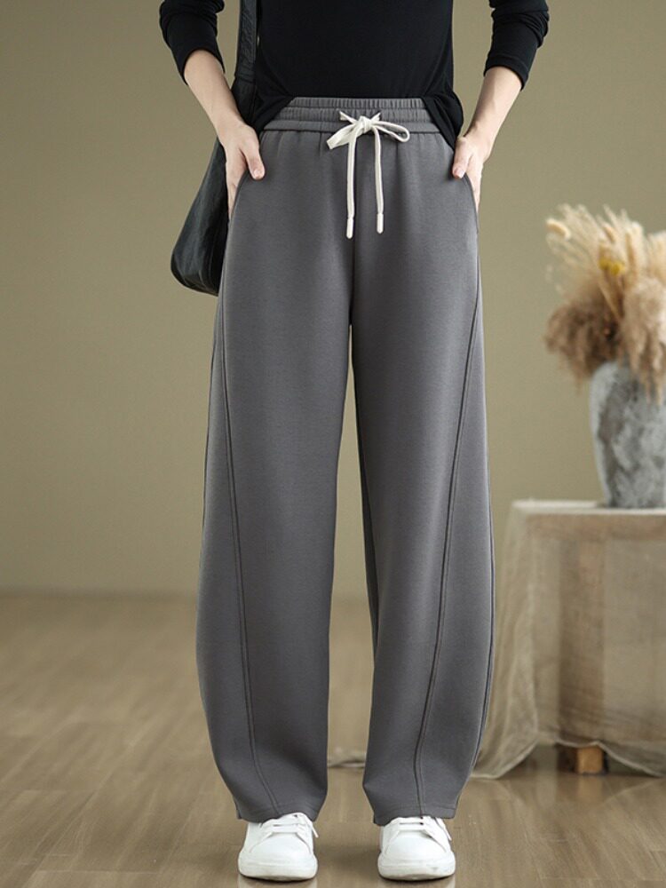 灰色窄版香蕉裤女春秋2025新款宽松阔腿镰刀卫裤小个子直筒运动裤