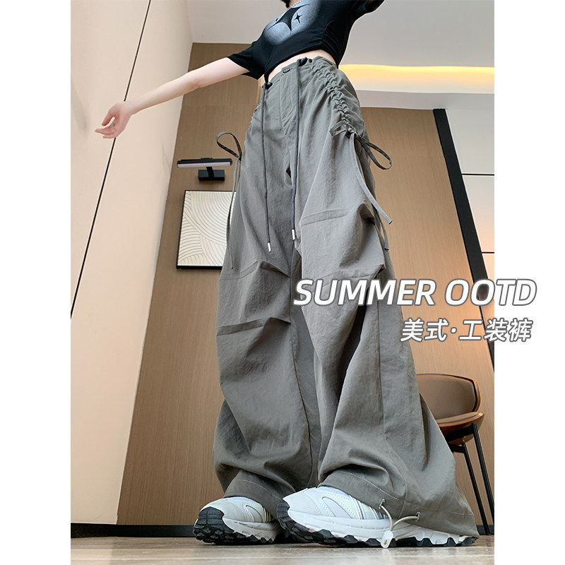 军绿色工装裤女夏季薄款2026年新款降落伞兵裤子小个子休闲阔腿裤