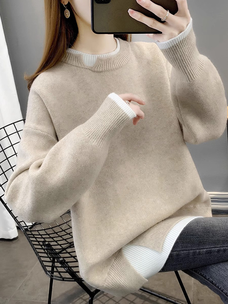 中长款针织衫女春秋2025新款宽松外穿慵懒风加厚套头毛衣长袖上衣