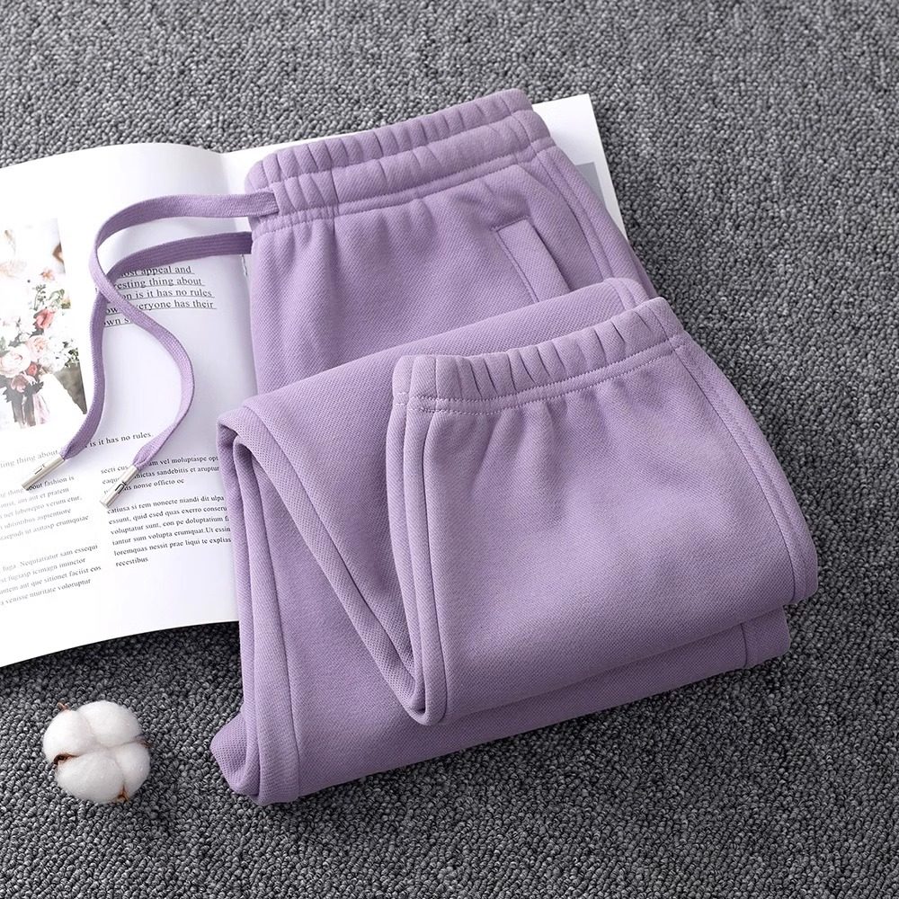 纯棉运动裤女春季2025新款加绒高腰显瘦九分休闲裤灯笼束脚卫裤子