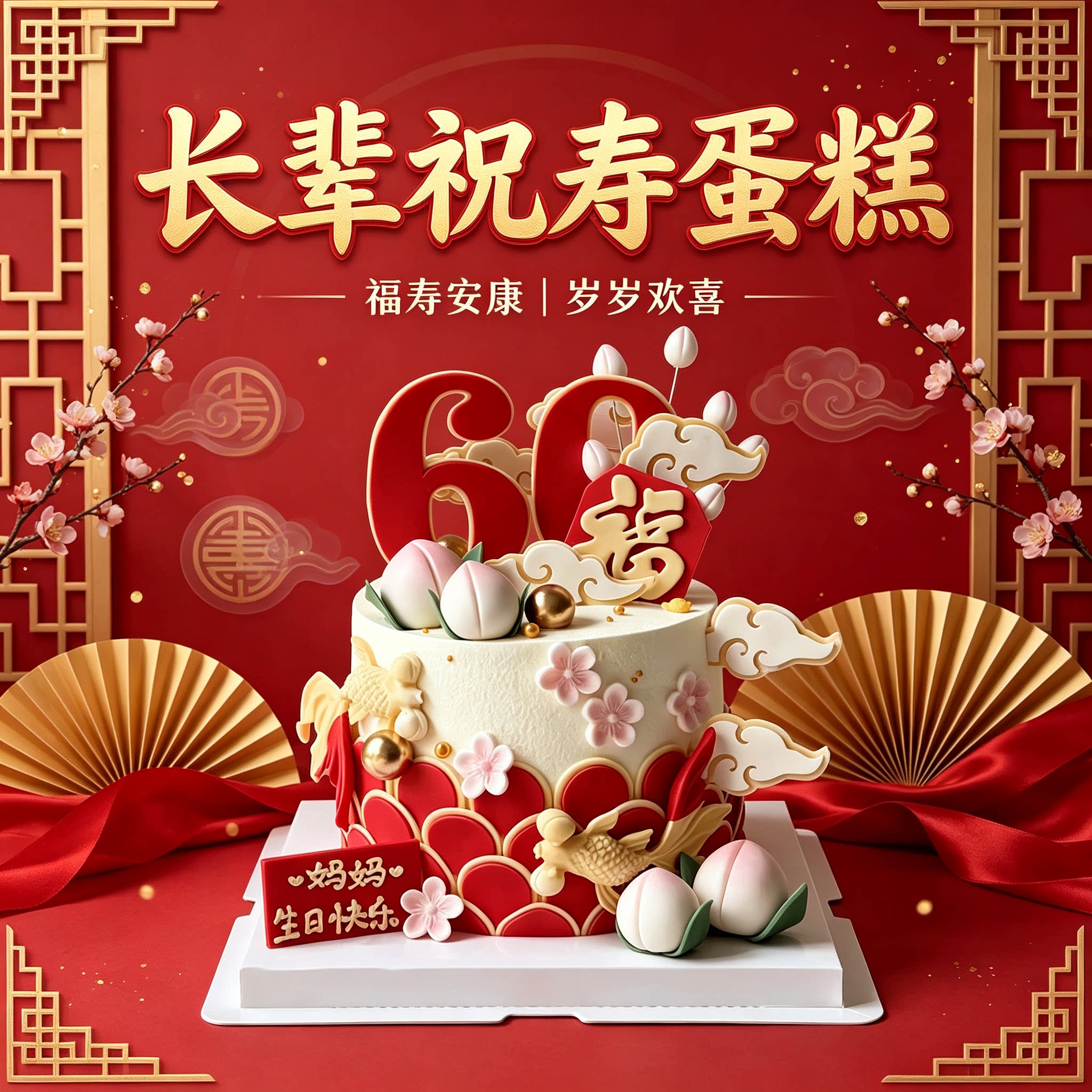 双层祝寿老人长辈蛋糕配送