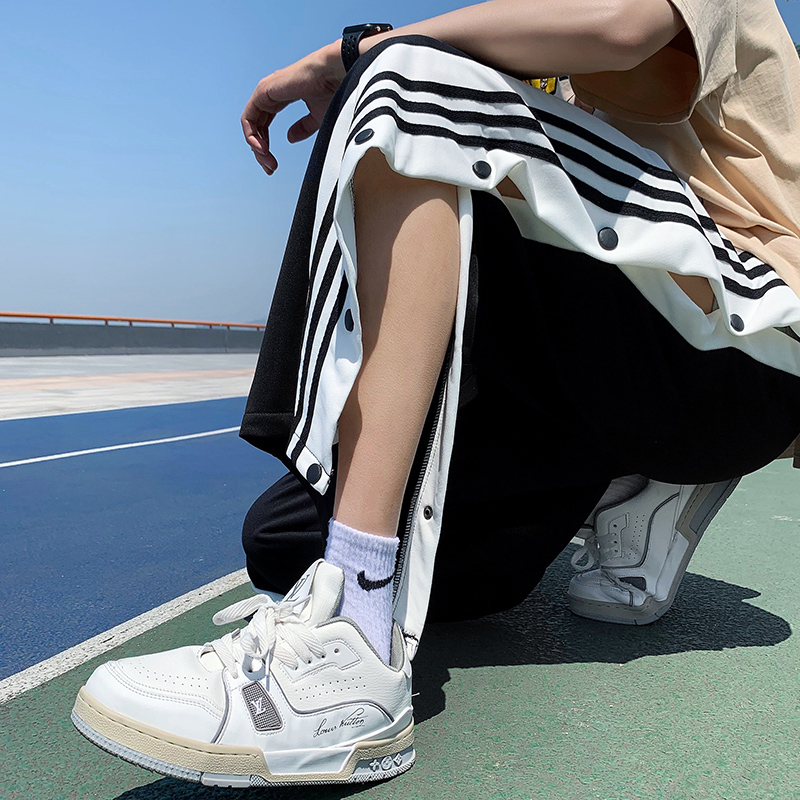 直筒宽松春季裤子男排扣裤韩版