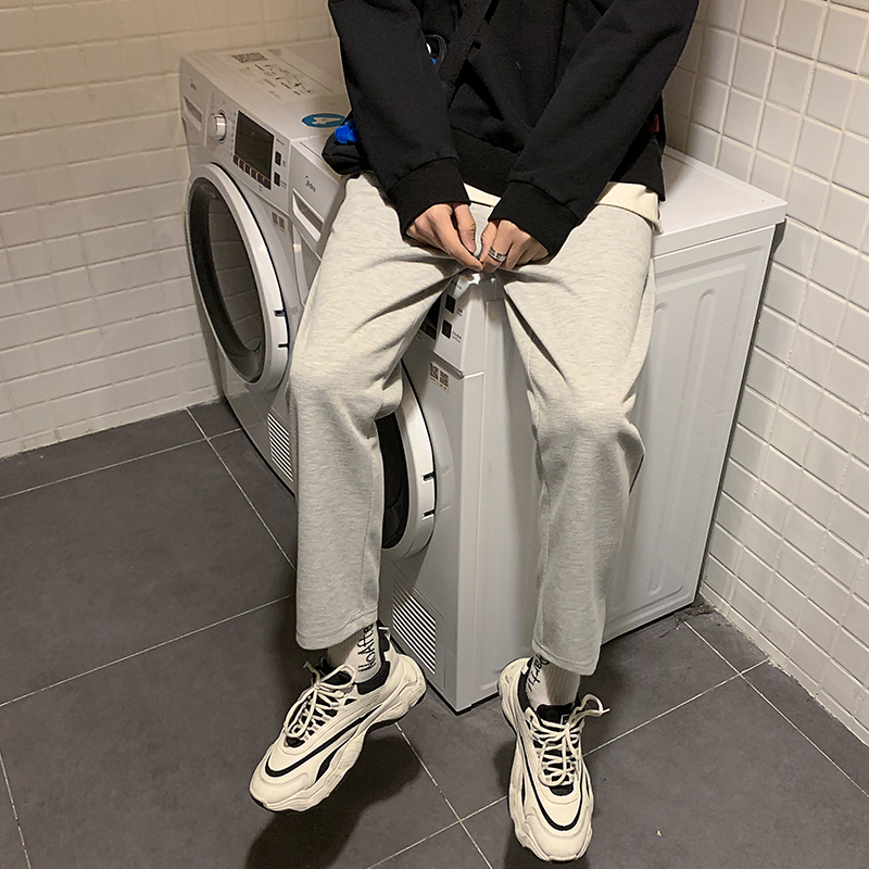 灰色运动裤子男2021男针织直筒