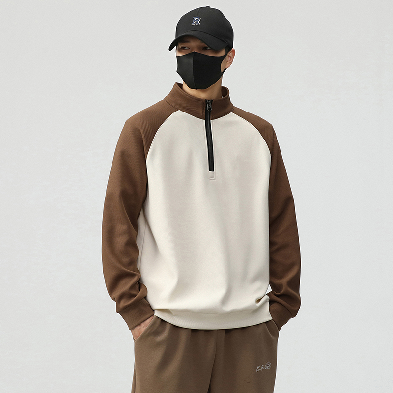 2024秋季撞色领口半拉链长袖外套男生宽松百搭青少年痞帅休闲卫衣