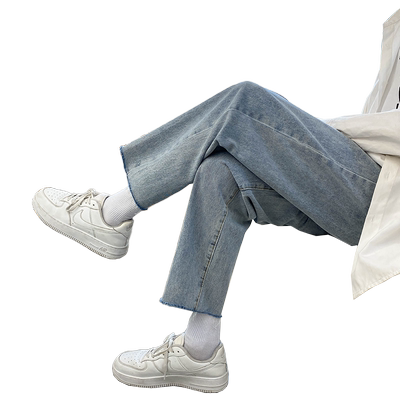 夏季新款毛边直筒牛仔裤2024年