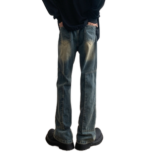 伐木牛仔裤男士潮牌秋季美式高街复古蓝微喇裤工装宽松直筒长裤男