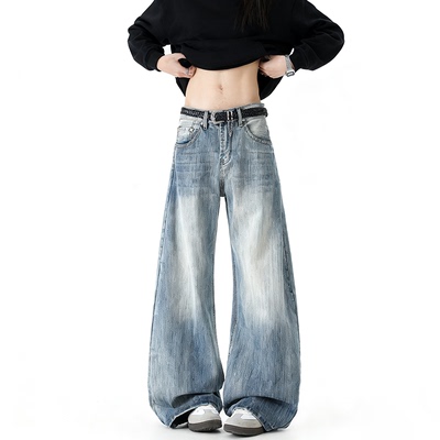 秋冬美式竹节纹弯刀牛仔裤