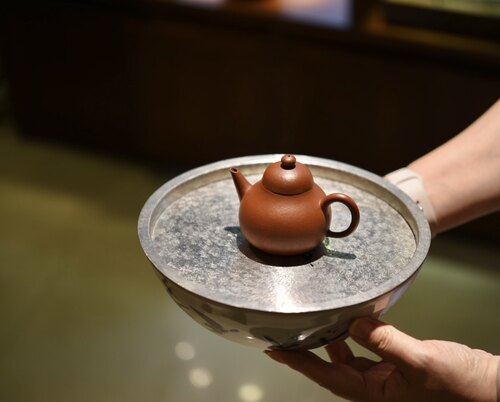 茶盘 日本昭和时期 手绘青花陶瓷锡盖圆果盘 花器 博茶堂茶具包邮