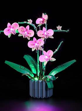 YEABRICKS适用樂高10311灯饰 兰花蝴蝶兰绿色植物盆景LED灯光组件