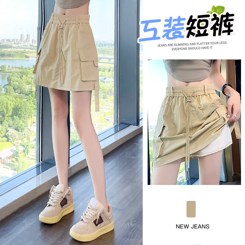 美式工装韩版短裤裙女夏季超薄款宽松阔腿潮流百搭四分运动中裤子