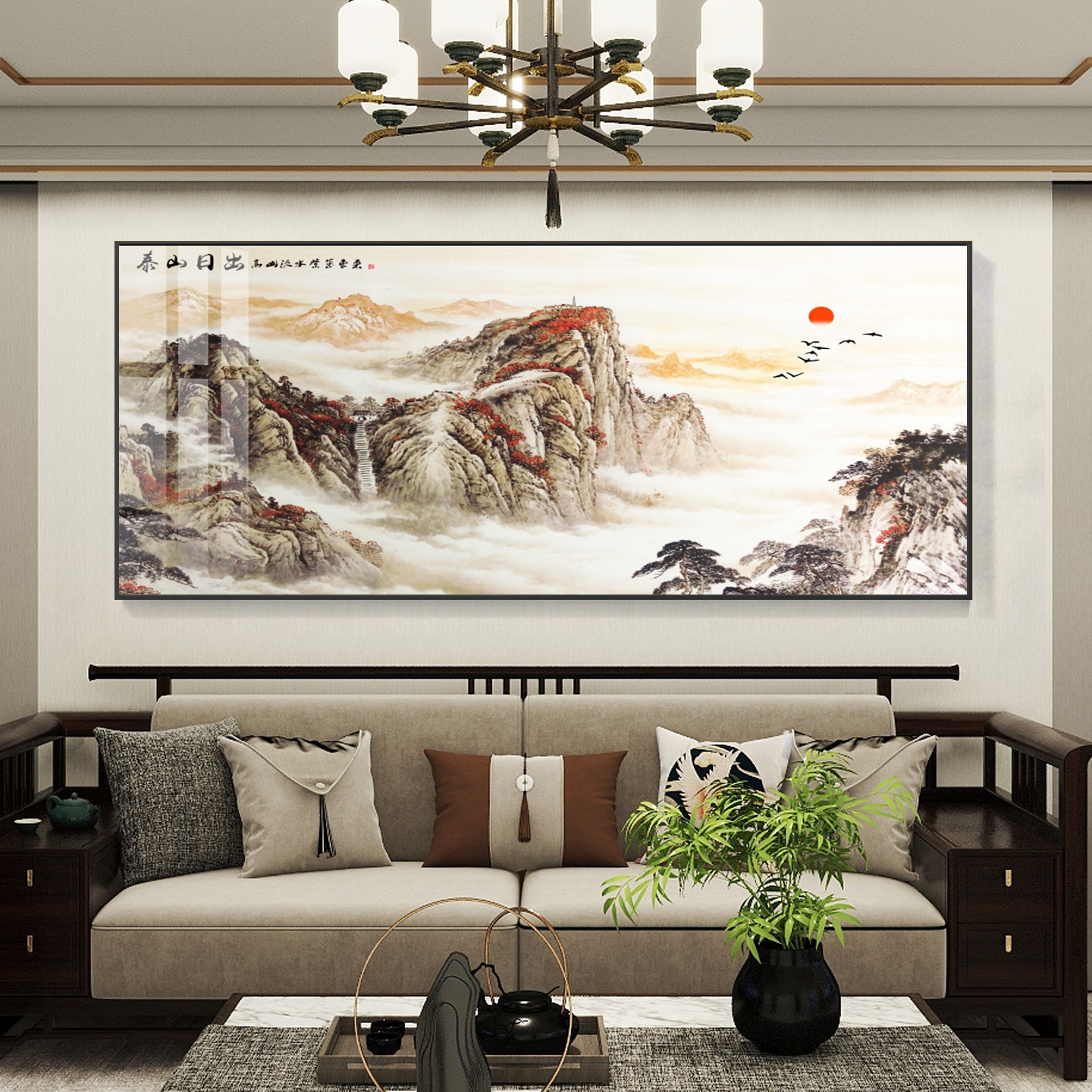 办公室电表箱装饰画横款商务山水强电箱挂画大尺寸翻盖铝合金画图片