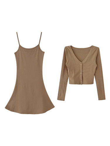 Сексуальное короткое платье, лонгслив, жилет, кардиган, весенний комплект, европейский стиль, крой «рыбий хвост»