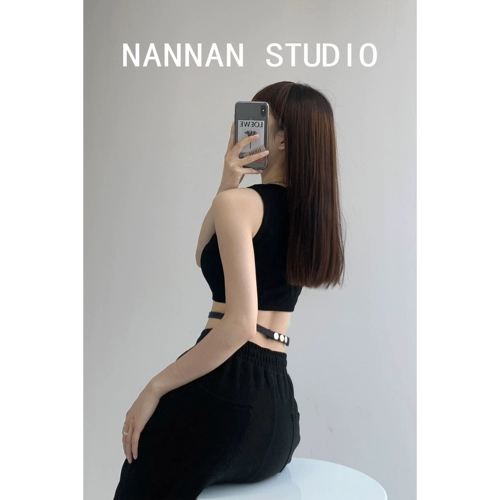 Короткий ремень, дизайнерский жилет без рукавов, эластичная футболка, европейский стиль, тренд сезона