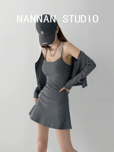 Сексуальное короткое платье, лонгслив, жилет, кардиган, весенний комплект, европейский стиль, крой «рыбий хвост»